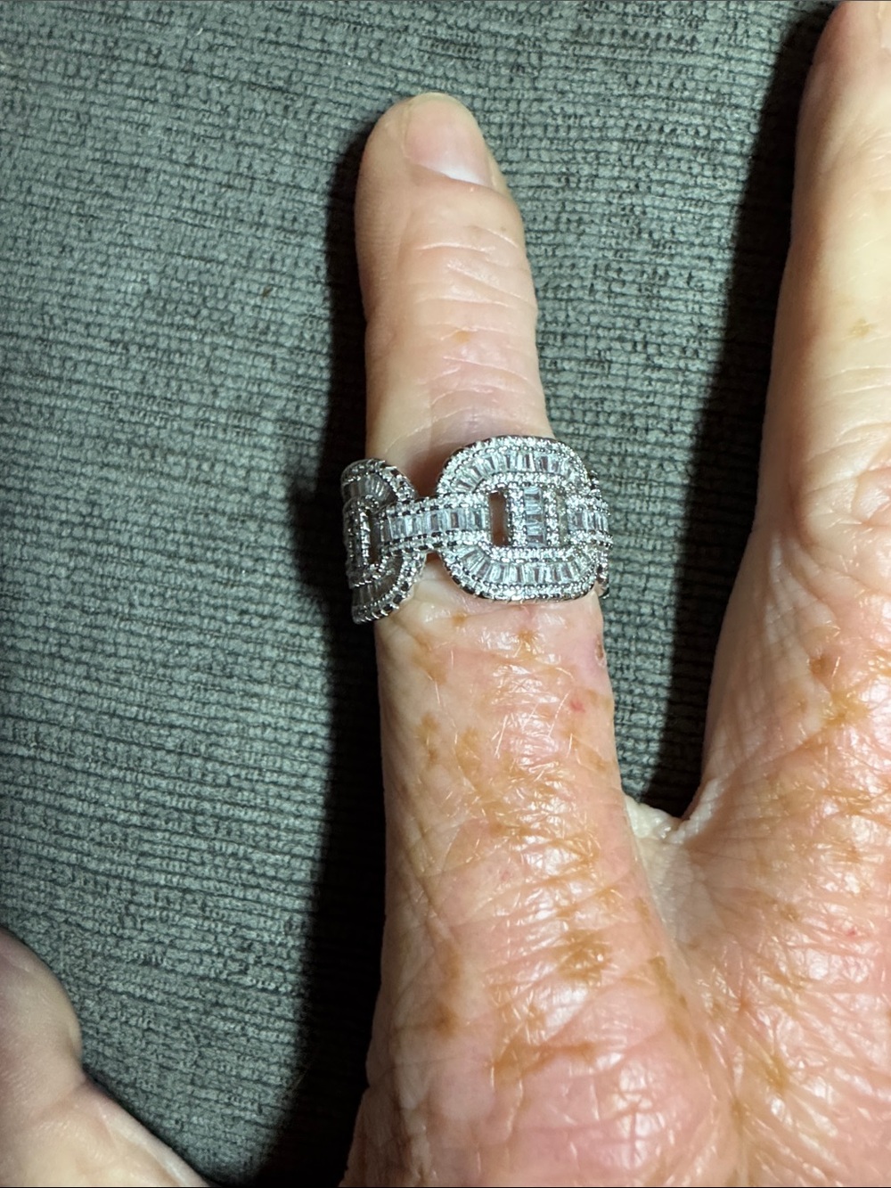 Silver Tone Iced Out Mariner Link Ring Zirconia 9